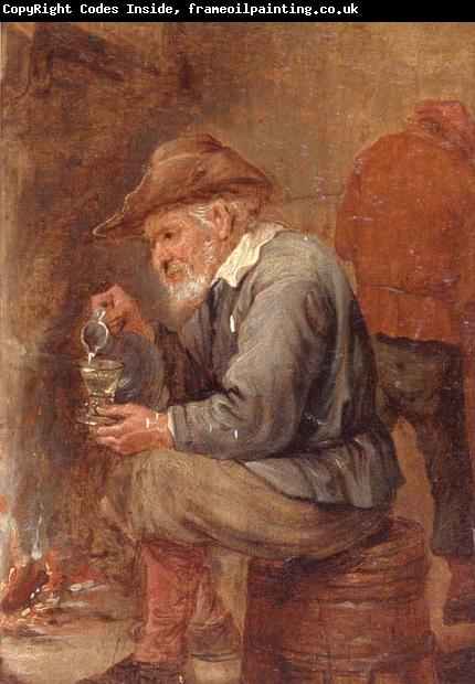 unknow artist An old man sitting by the fire,pouring with into a roemer